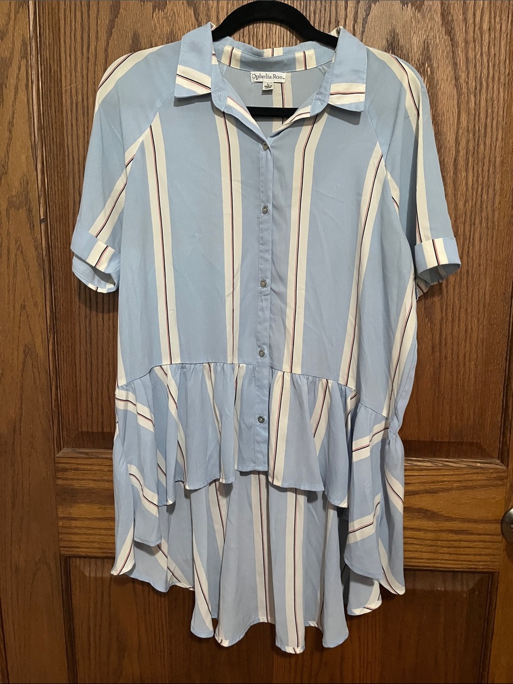 Light Blue Striped Peplum Button-Down Shirt